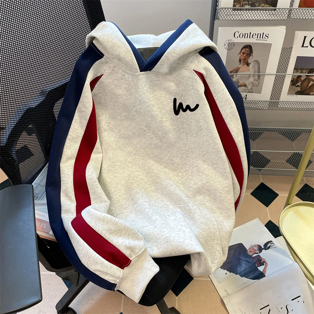 Jeanswest/真维斯秋冬撞色插肩卫衣男女oversize加绒加厚百搭上衣