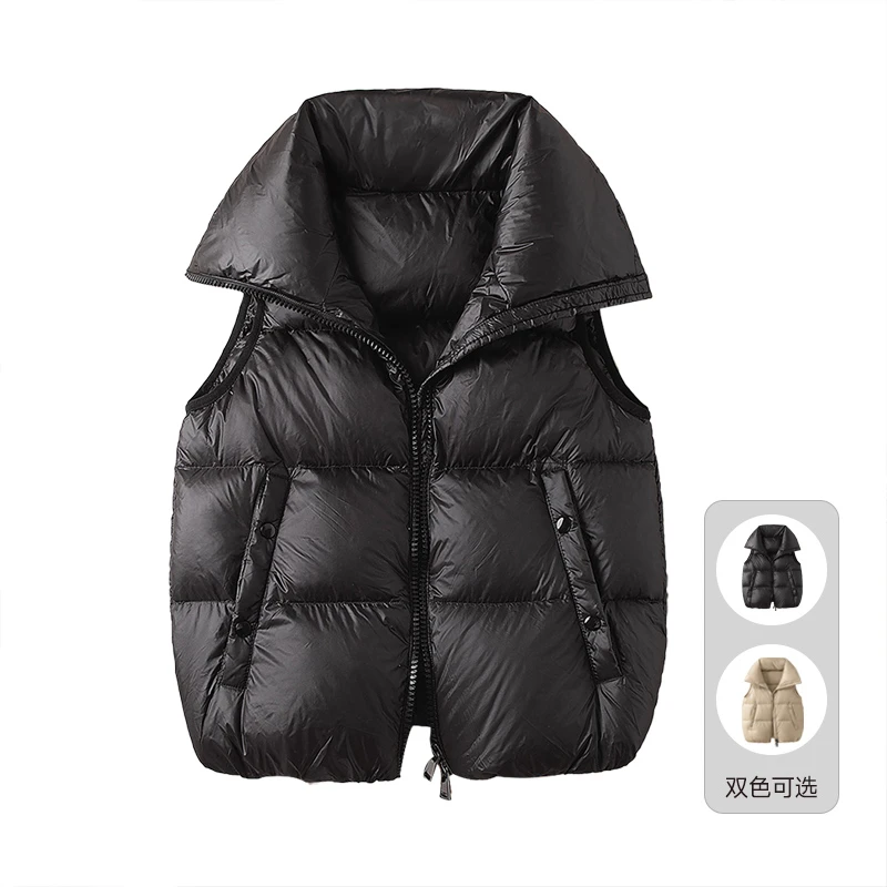 丝柏舍2025冬新款女时尚无袖休闲纯色立领好羽绒马甲S33B2740J