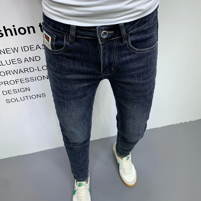 牛仔裤2025新款男潮牌高端时尚蓝灰色修身小脚裤韩版潮流百搭长裤