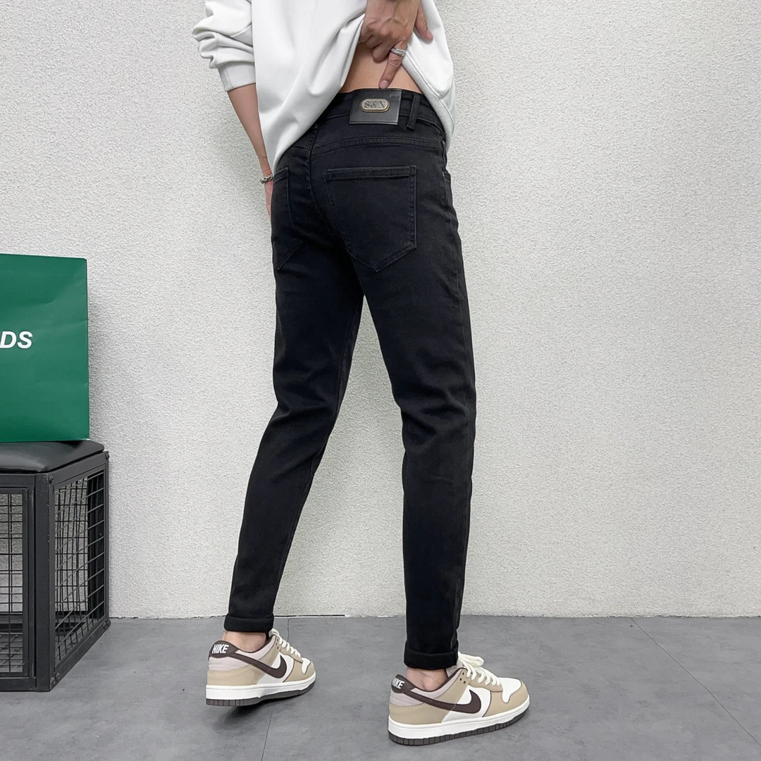 黑色牛仔裤男秋季爆款修身弹力休闲百搭小脚裤潮牌水洗痞帅九分裤