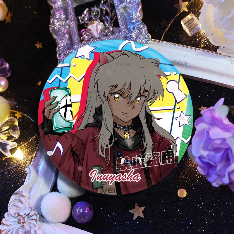 犬夜叉二次元动漫周边双闪反光吧唧同人戈薇徽章薇谷子挂件胸针