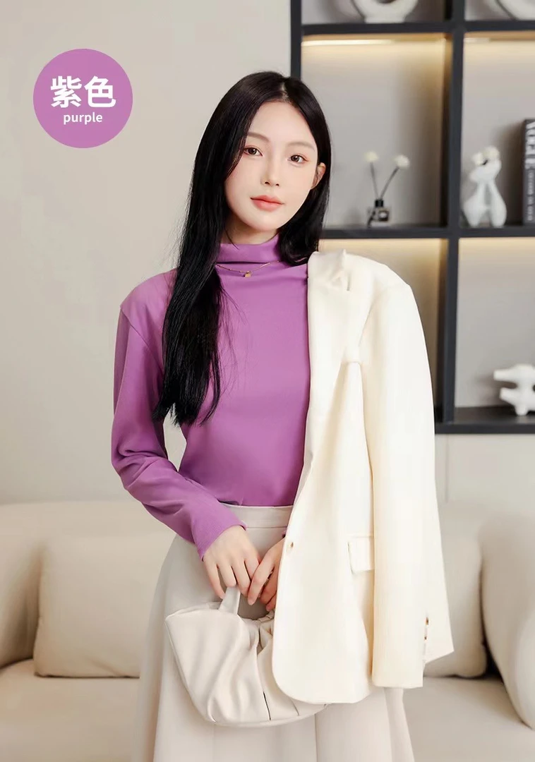 （换季清货）半高领长袖打底衫女长袖内搭双面磨毛秋冬季修身上衣