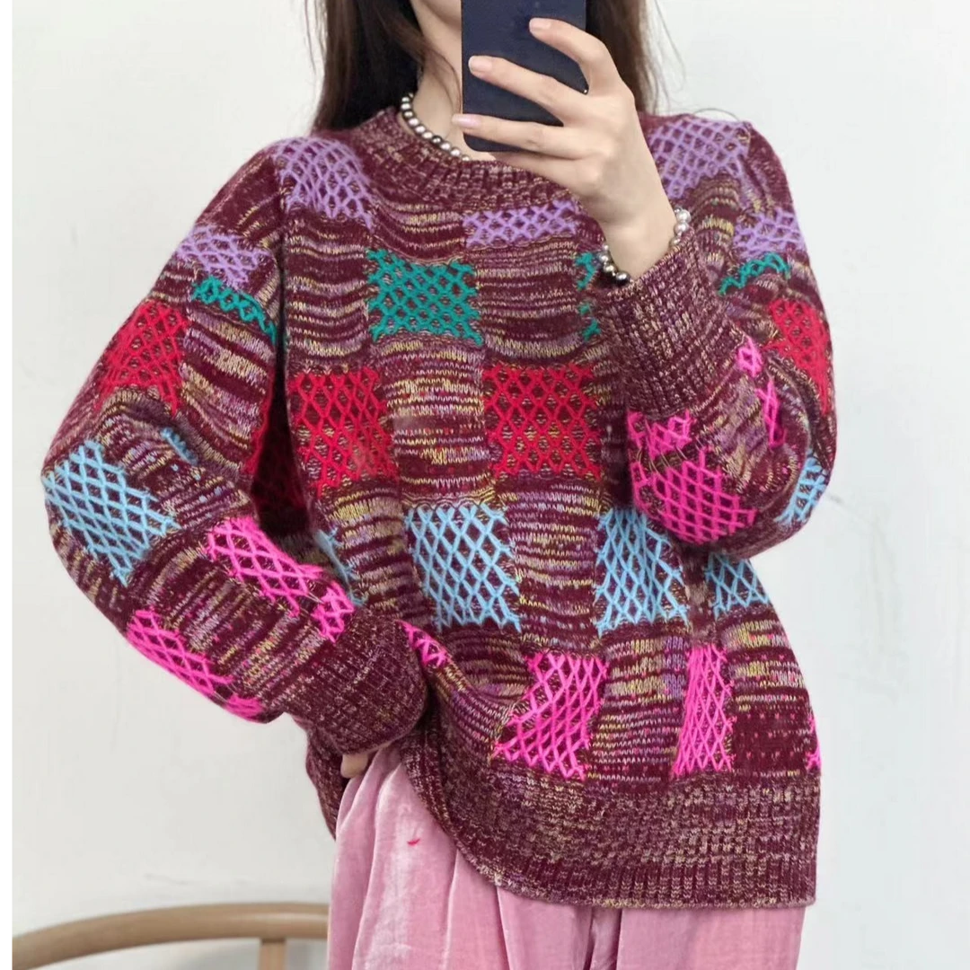 【北寒羊绒】24374潮牌时尚女款针织宽松慵懒风上衣