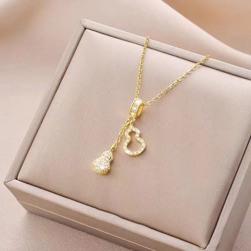 钛钢项链  不掉色流苏葫芦项链轻奢小众设计感坠链