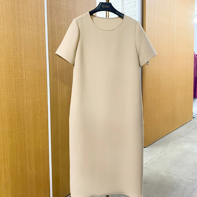 2023优雅宽松腰显瘦中长裙子女士时尚纯色连衣裙女G1CJ91G1561B