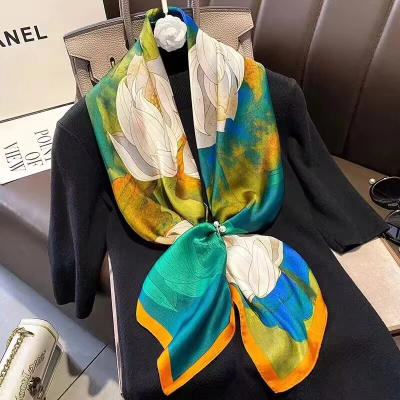 爱莲说90*90桑蚕丝方巾百搭丝巾春夏新款薄款围脖围巾