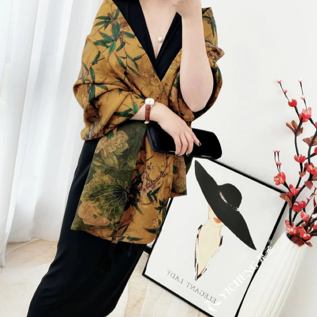 【雅竹韵荷】香韵 花罗提花 镂空 180*70长巾