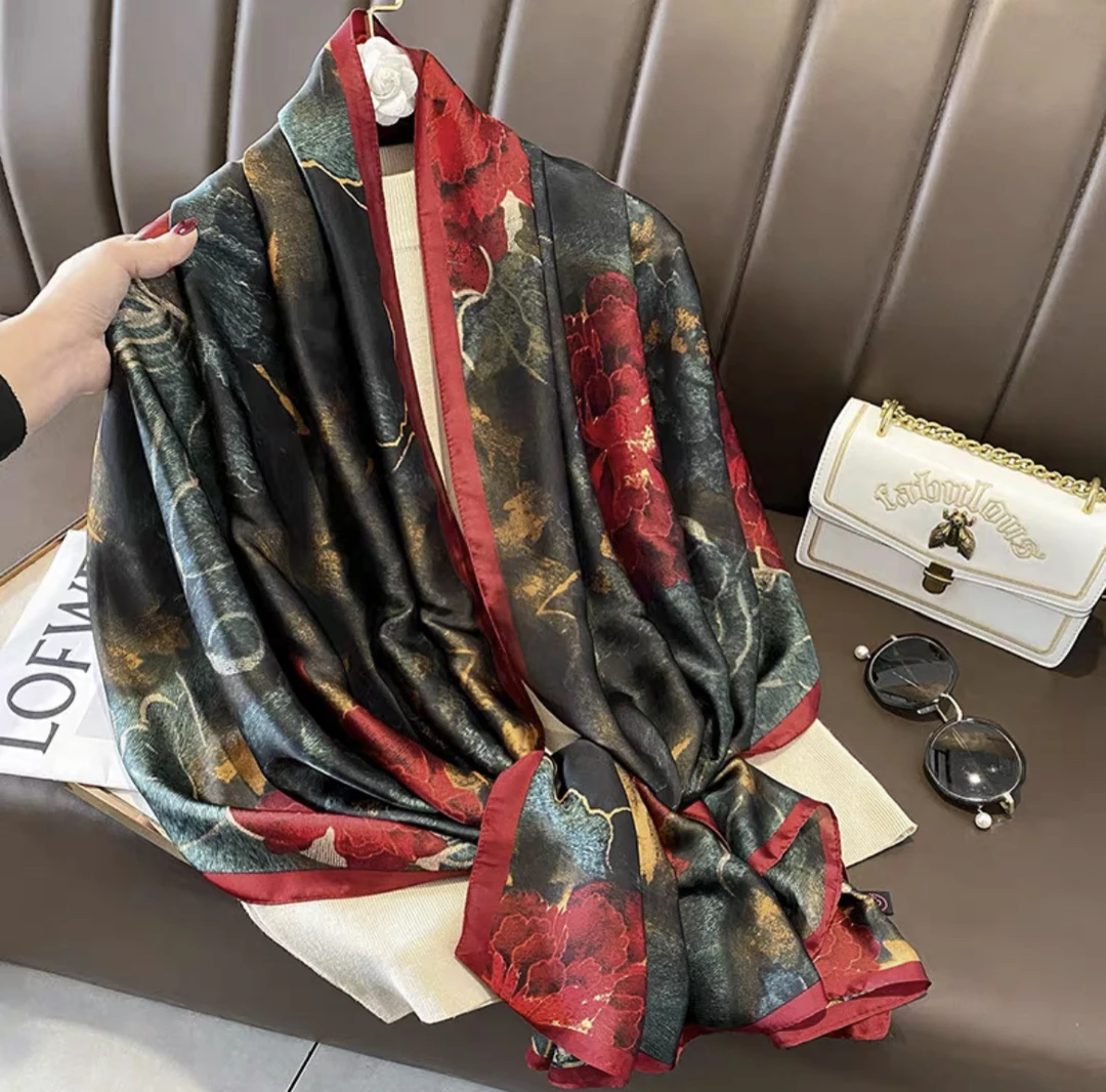 465【气质牡丹】180*90左右长巾百搭丝巾大披肩美丽围巾