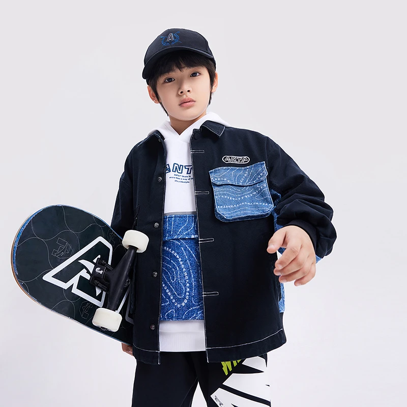 安踏儿童【安踏滑板】男童外套丝光绒牛仔丹宁运动上衣352248641