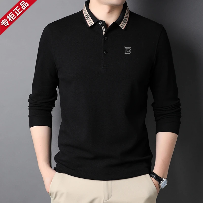 春季新款英伦高档T恤男士长袖高端翻领纯棉中青年打底Polo衫装