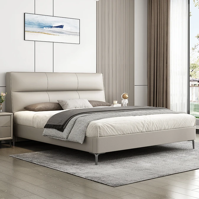 皮床现代简约主卧室婚床意式轻奢皮床双人床猫爪皮艺床齐边储物床