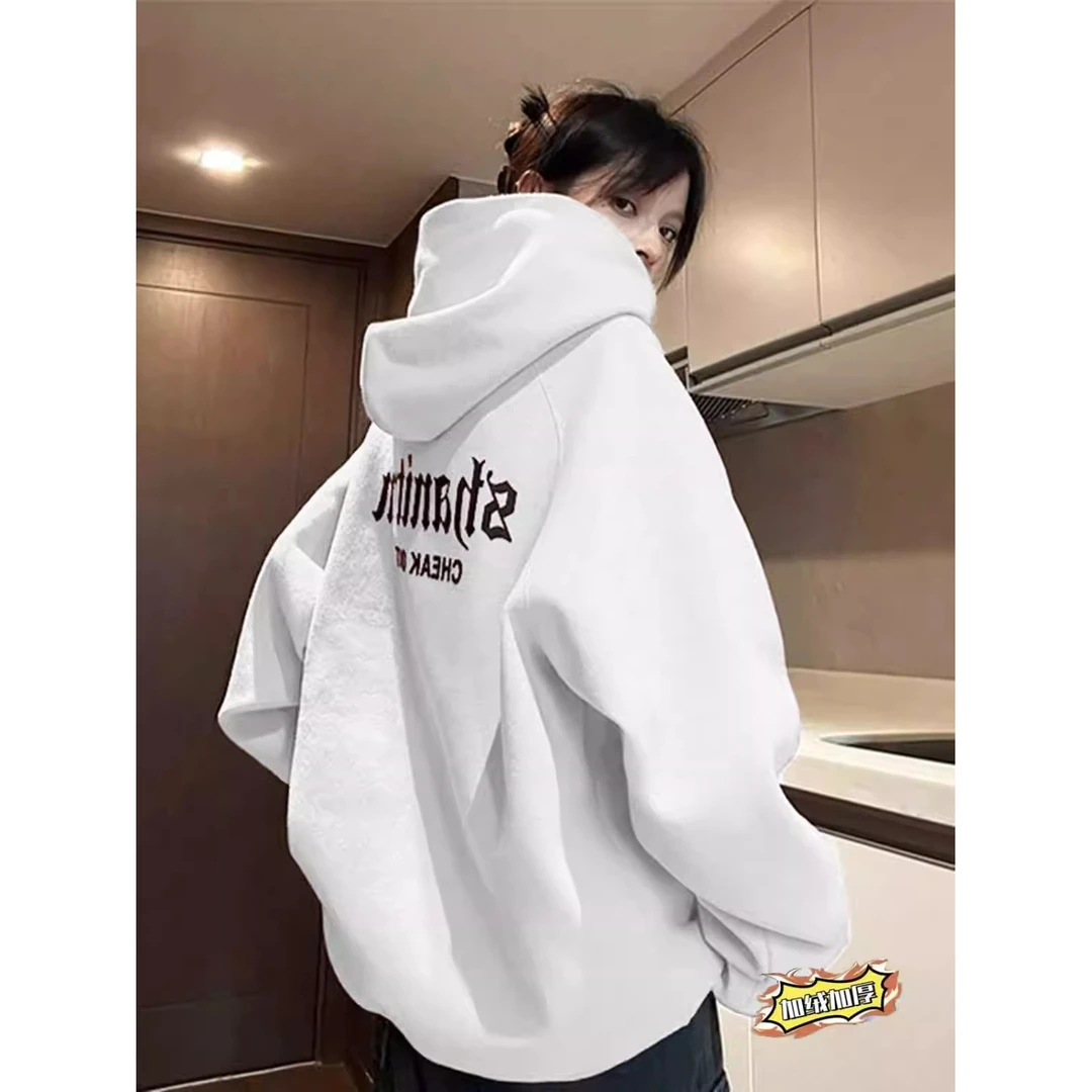 特大码美式灰色卫衣男女款秋冬连帽潮牌重磅硬挺情侣长袖上衣卫衣