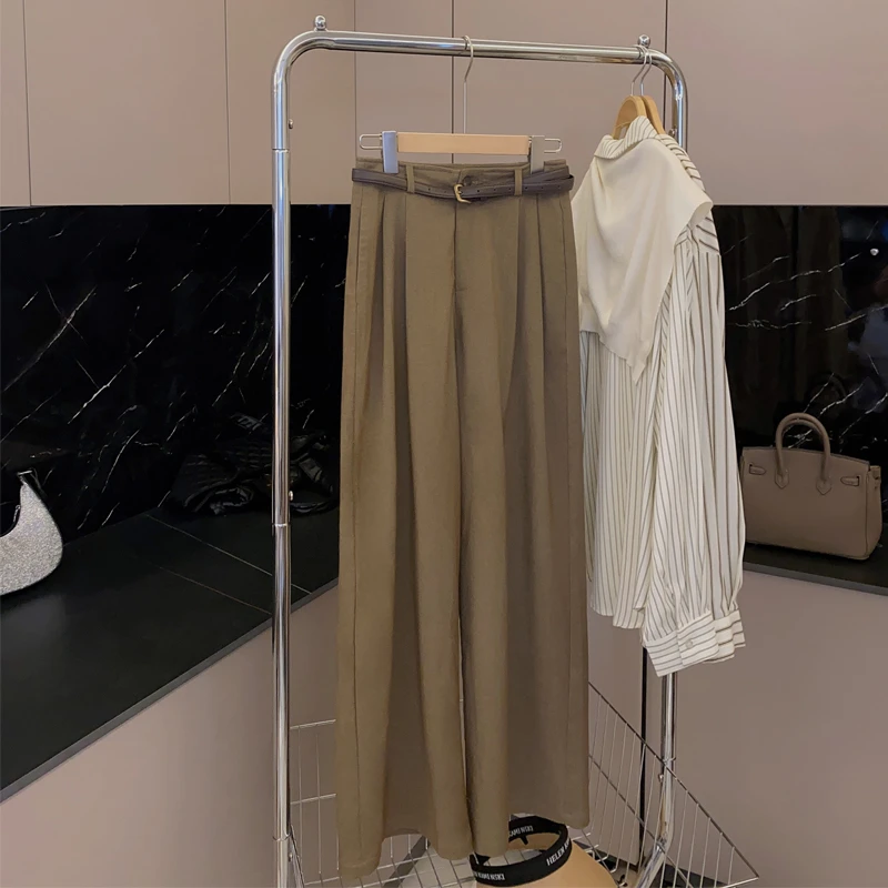 韩版阔腿裤女2025春夏新款休闲韩范裤拖地裤【不送腰带】