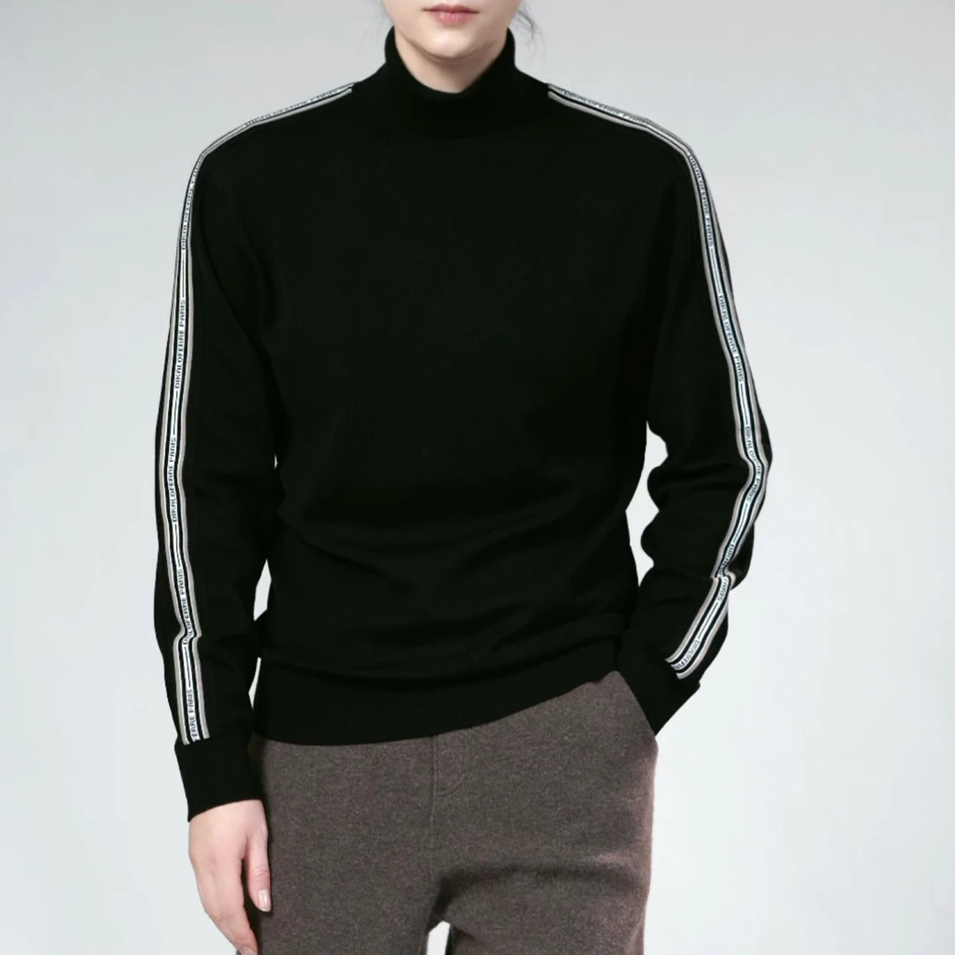 迪卡里奥费雷3MY956男士羊毛衫冬季时尚纯羊毛高领织带绵羊毛毛衣