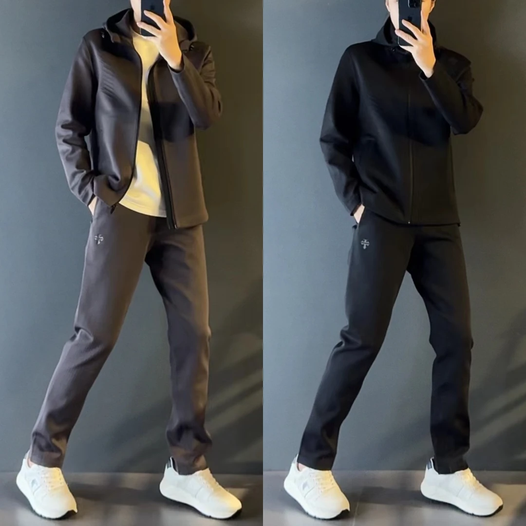 缇瑞男士套装241027+24807秋季新款轻奢休闲风连帽套装