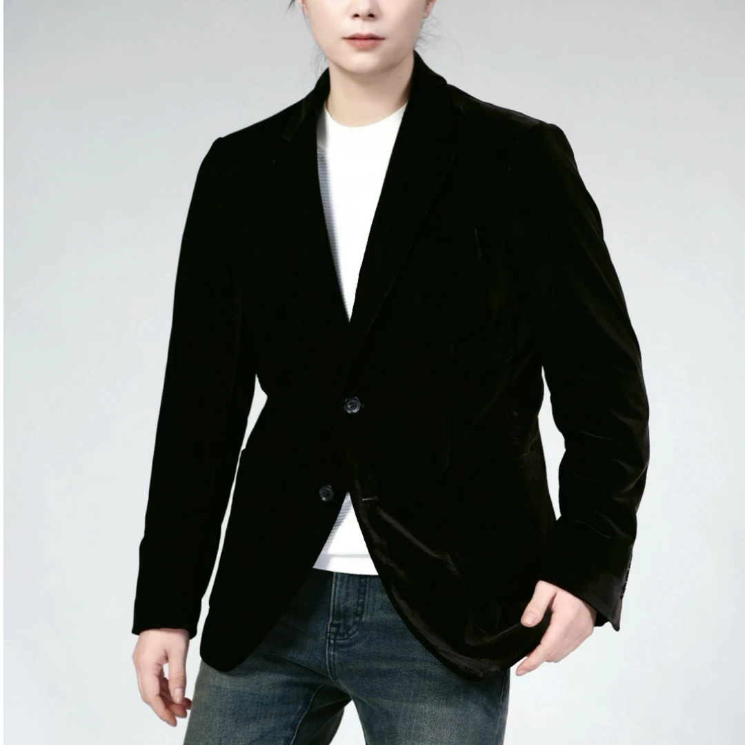 帝罗依男士丝绒西服88003秋季新款男士轻奢高级咖色丝绒西服上装