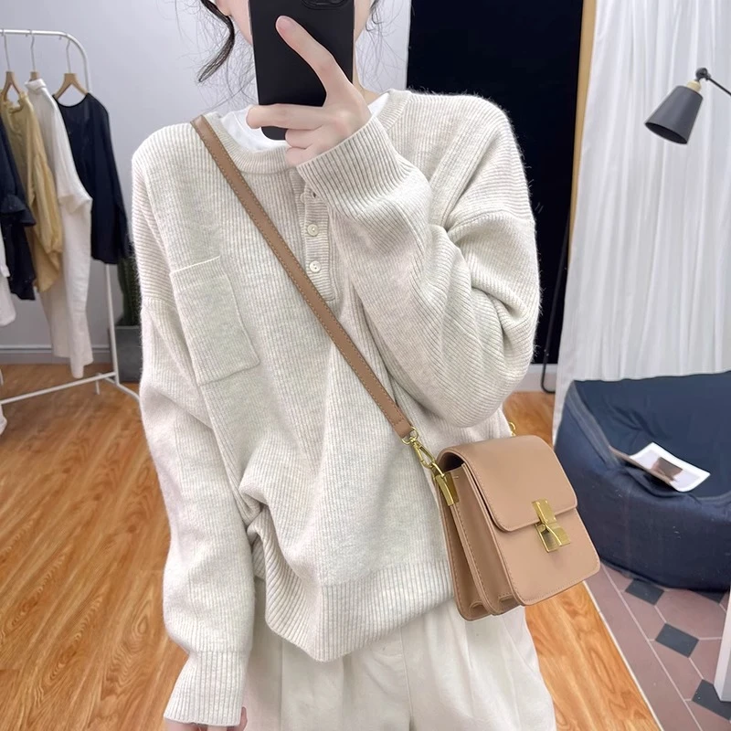 大码秋季新款加厚毛衣女胖MM宽松显瘦慵懒风设计感软糯针织衫外穿