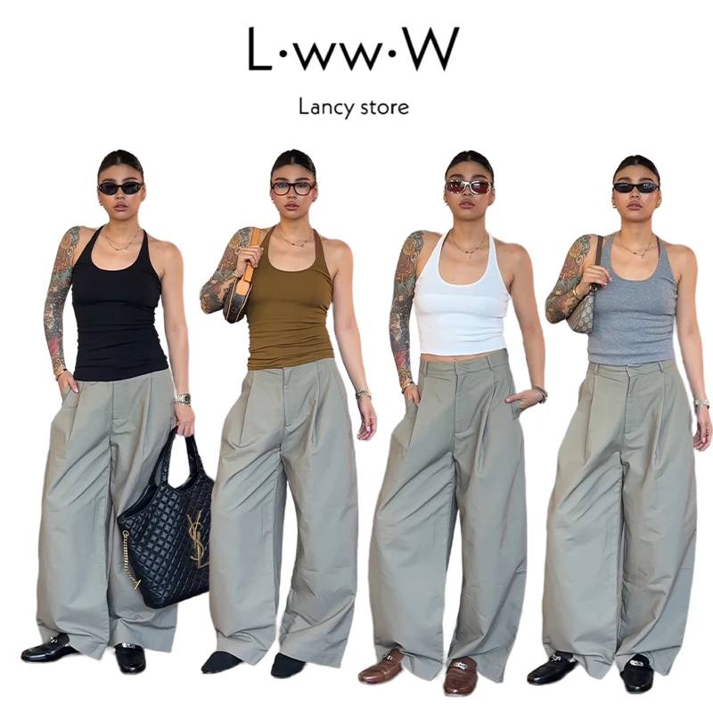 【质感】高密棉中腰双褶宽松阔腿裤