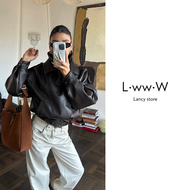 【钟爱】荔枝纹超重工短款仿真皮