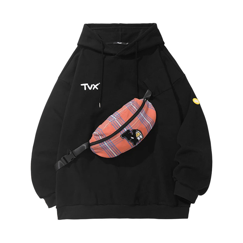 TVX潮牌可拆卸挎包印花连帽卫衣落肩袖男女套头情侣上衣 TVW132