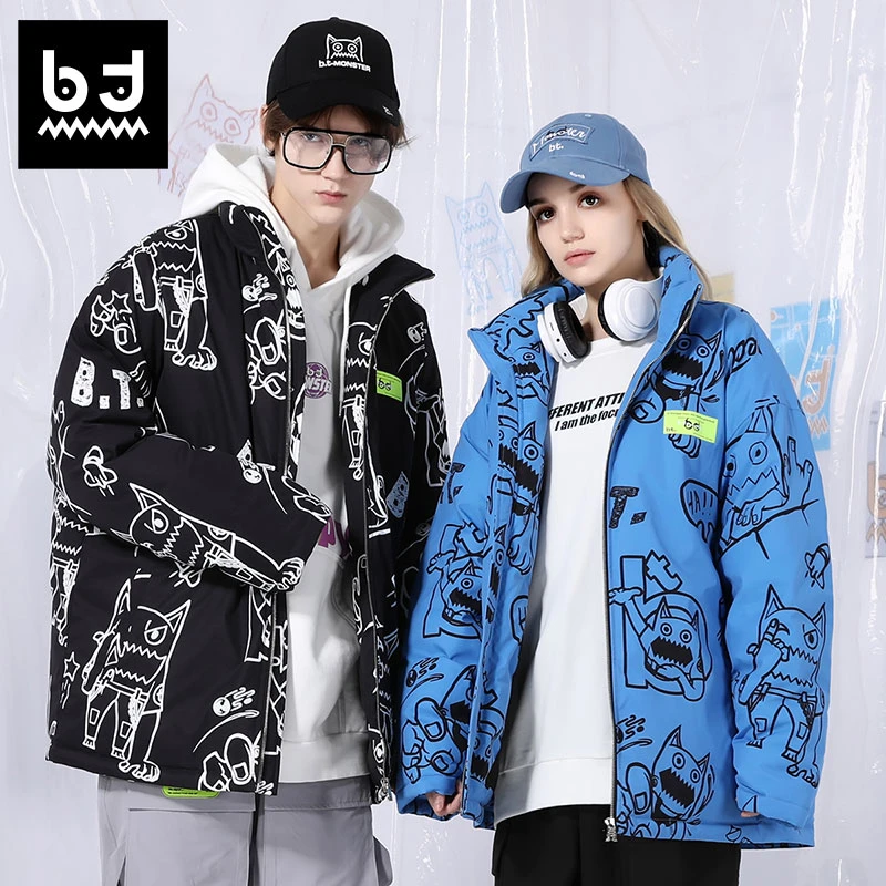 bt潮牌情侣款男女同款潮流大齿怪印花立领白鸭绒羽绒服男TY104