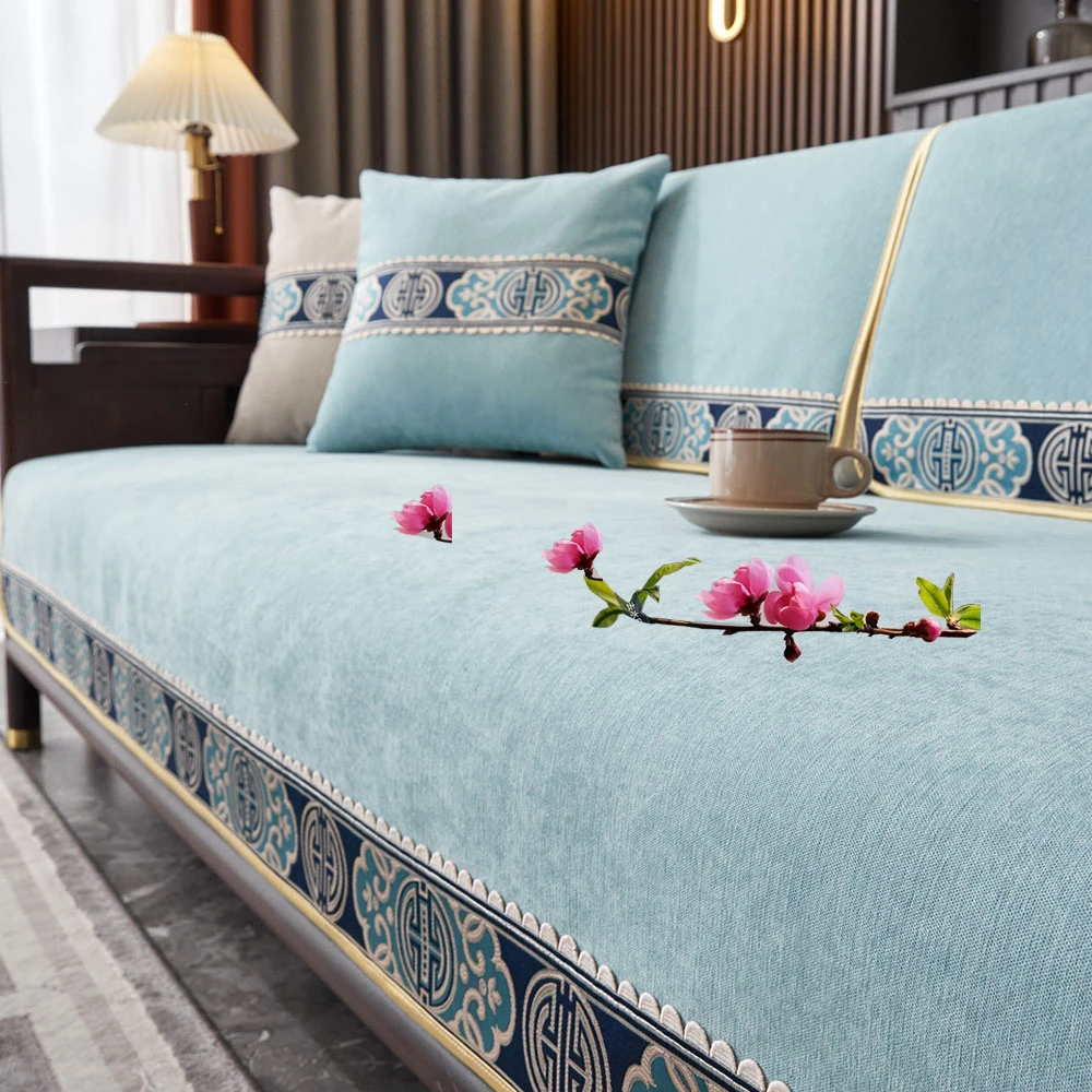 高档新中式中式沙发垫靠背巾布艺防滑沙发套罩红木家具坐垫盖布