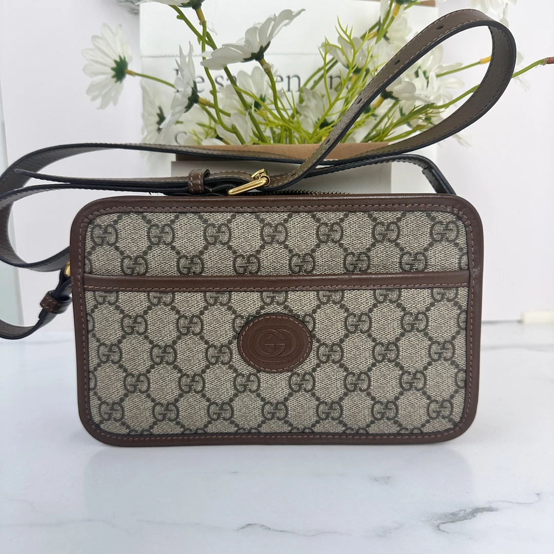 95新 GUCCI/古驰 互扣互扣式相机logo斜挎单肩斜挎包/H1364