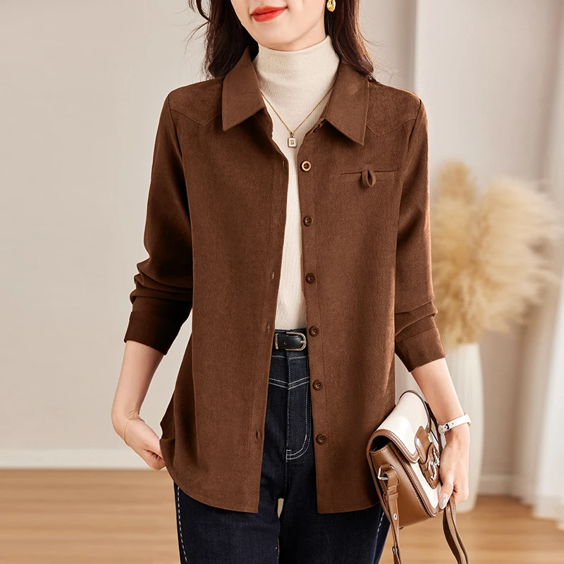 长袖衬衫女2025年新款高级感时尚洋气打底衬衣女翻领上衣春秋外穿