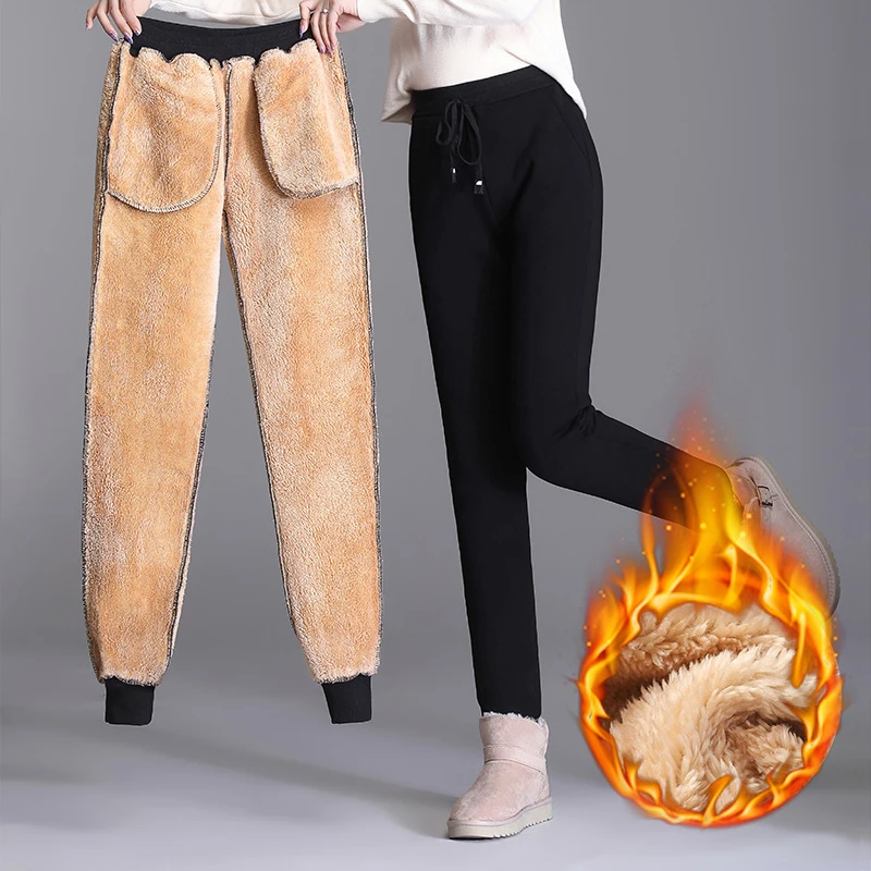 加绒加厚羊羔绒裤子女休闲新款运动保暖卫裤冬季外穿暖裤大码棉裤