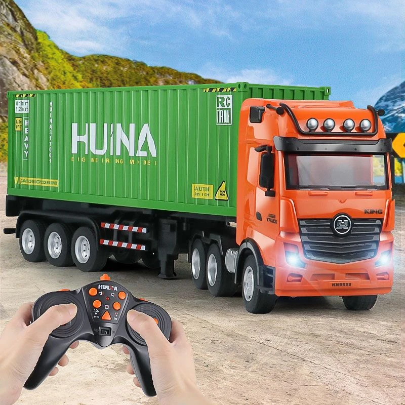 汇纳九通道电动遥控半挂式厢货车牵引车男孩玩具车儿童充电大货车