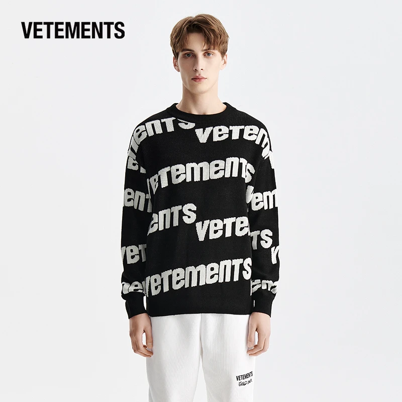 VETEMENTS满印针织衫秋冬情侣轻奢潮牌套头圆领针织衫63570002