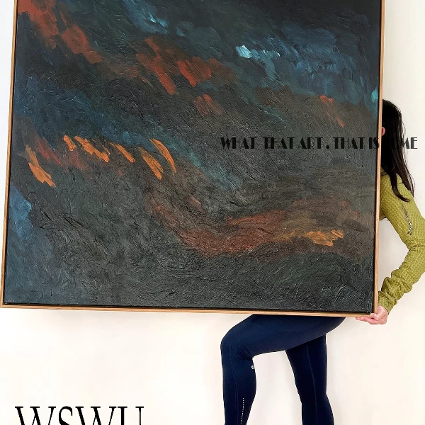 WSWU 手绘油画《墨彩》侘寂风客厅装饰画沙发背景墙挂画抽象画
