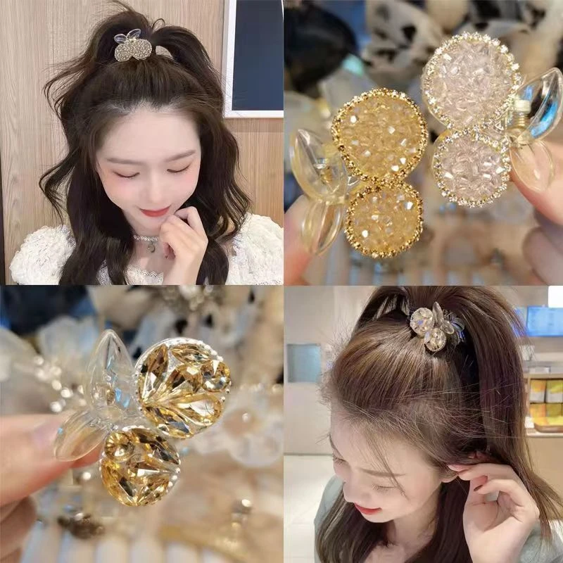 2个装  水晶樱桃小抓夹刘海夹轻奢碎发夹高马尾固定神器头发夹子