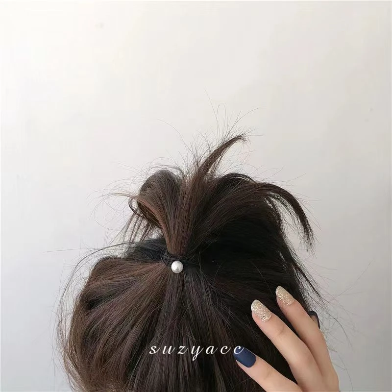 10根装  简约气质珍珠头绳女基础百搭黑色橡皮筋发绳韩版时尚发圈