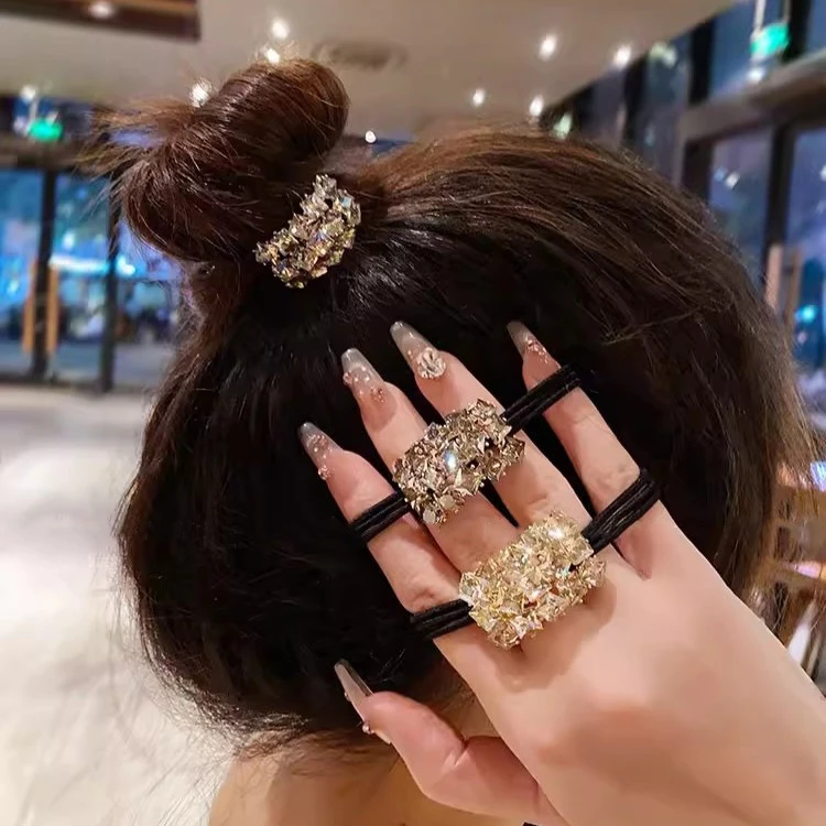 2025高端发饰轻奢新款方块发圈女气质马尾头绳扎丸子头皮筋头饰