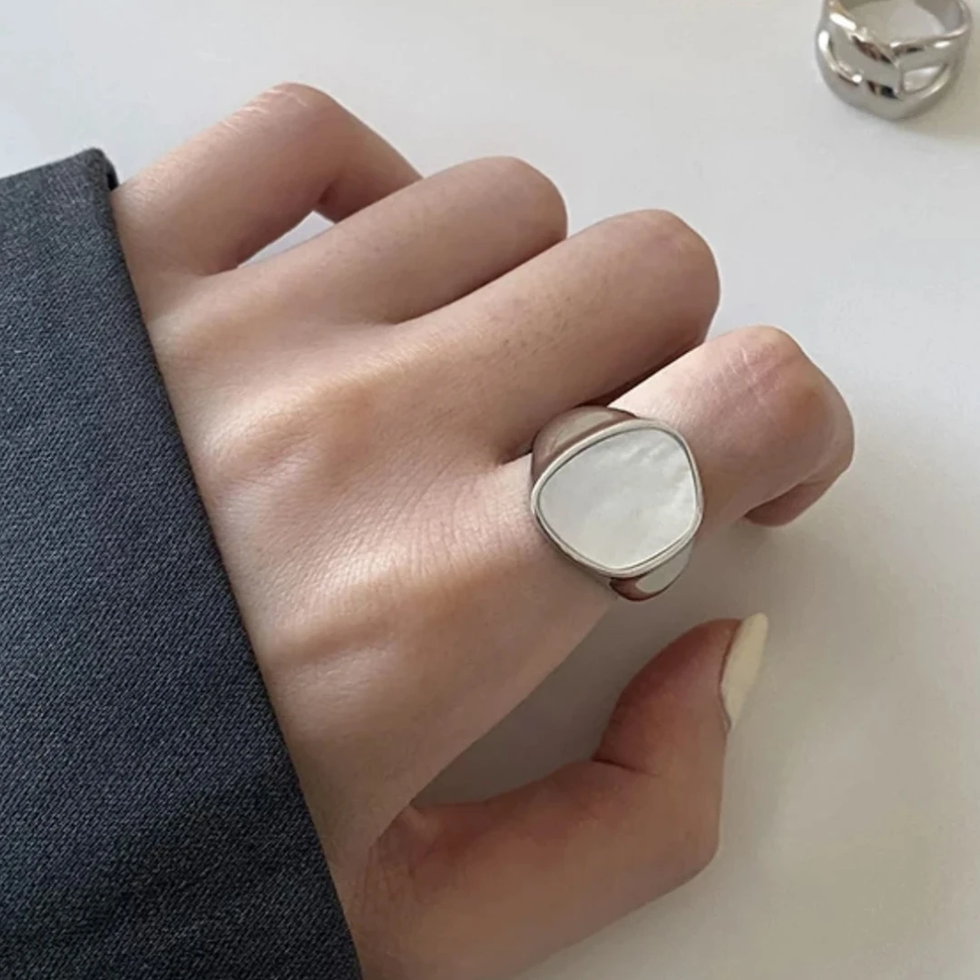 925银戒指 《香衫雨藤》韩版定制款冷淡风大贝壳戒指