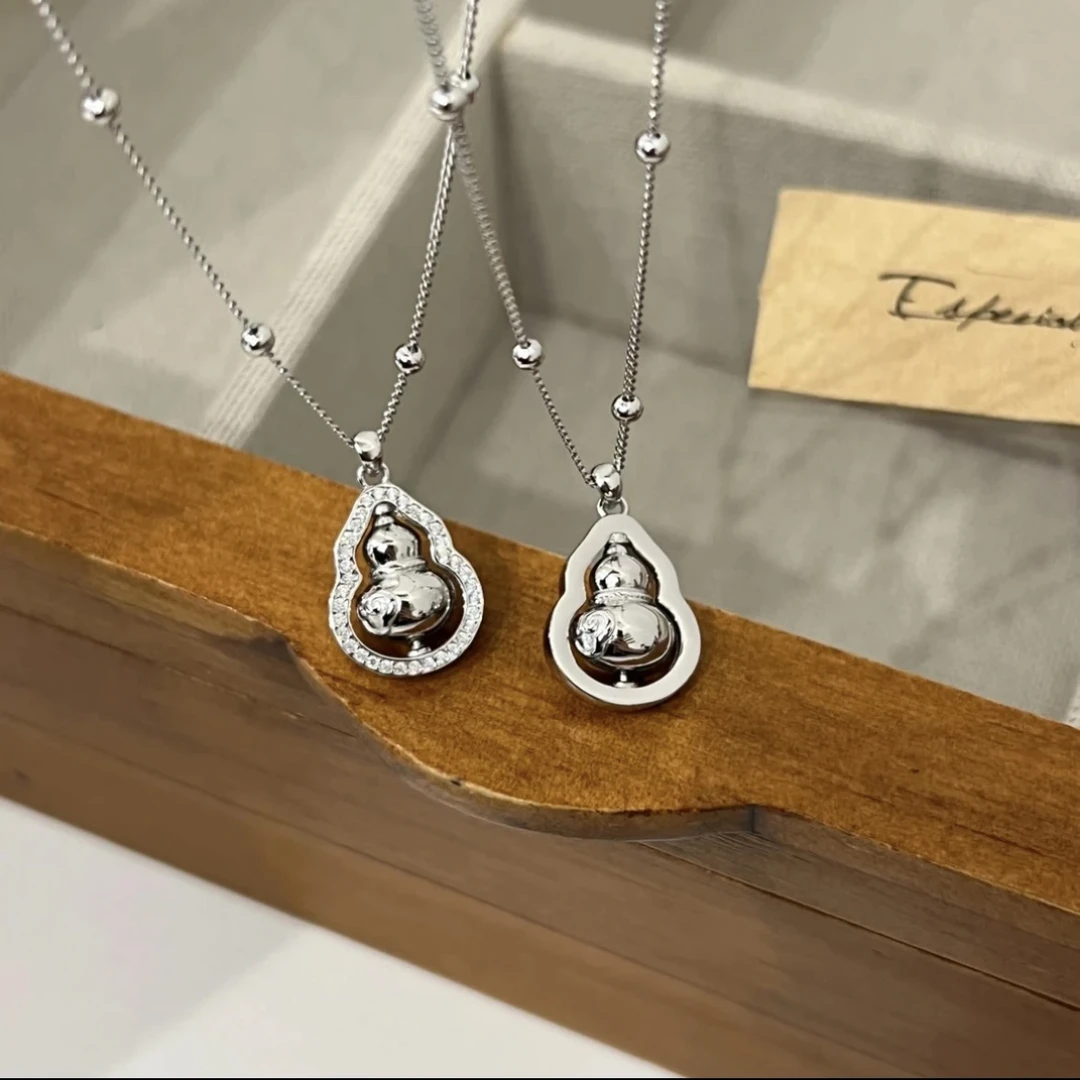 坠链均925银合成锆石 《福禄》小众轻奢风法式葫芦吊坠银项链40+5cm