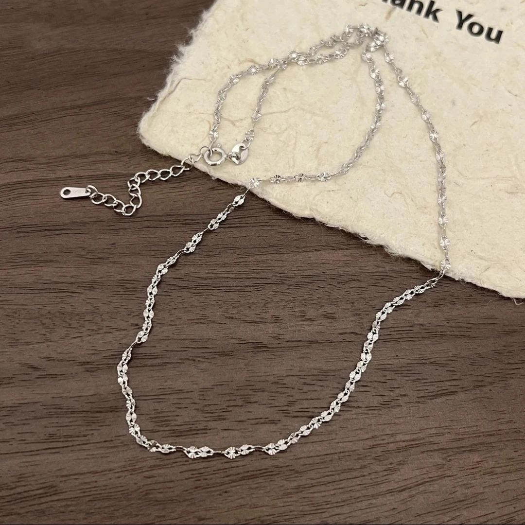 坠链均925银 小众设计高级感轻奢风波光粼粼拼接素版项链45+5cm