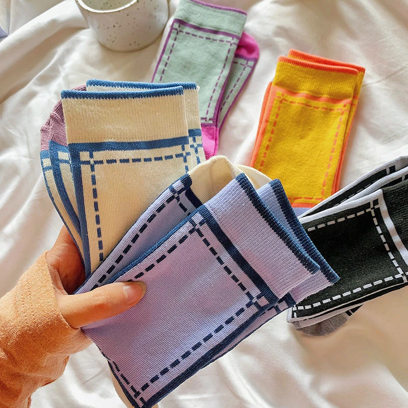 【首单0.01】韩国东大门袜子多巴胺撞色中筒袜高颜值网红时尚个性