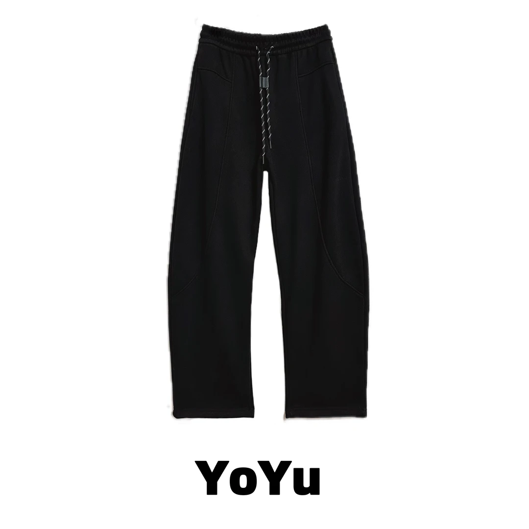 不挑腿型加绒弯刀裤女秋冬运动裤垂坠感阔腿裤窄版宽松休闲卫裤