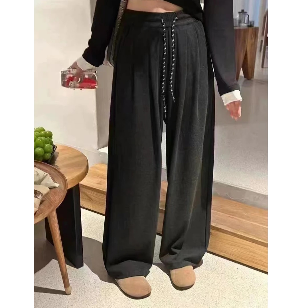 一片式自发热保暖加绒休闲裤韩版深灰裤子垂感舒适长裤