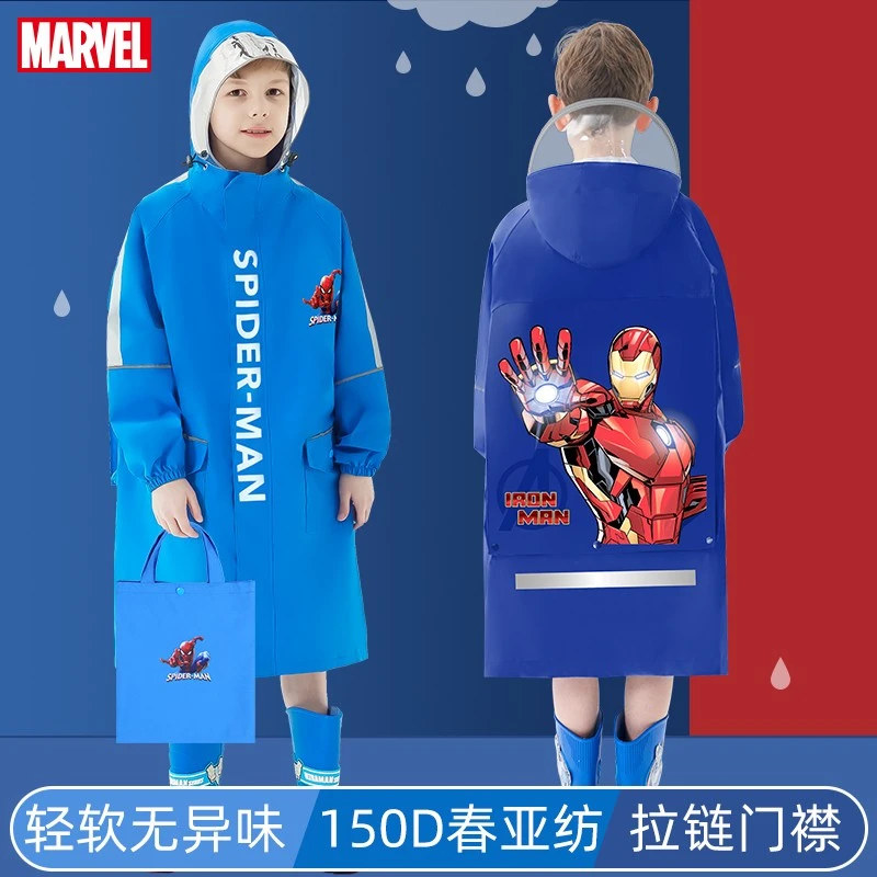 儿童雨衣男童蜘蛛侠新款拉链带书包位一二年级小学生上学专用雨披