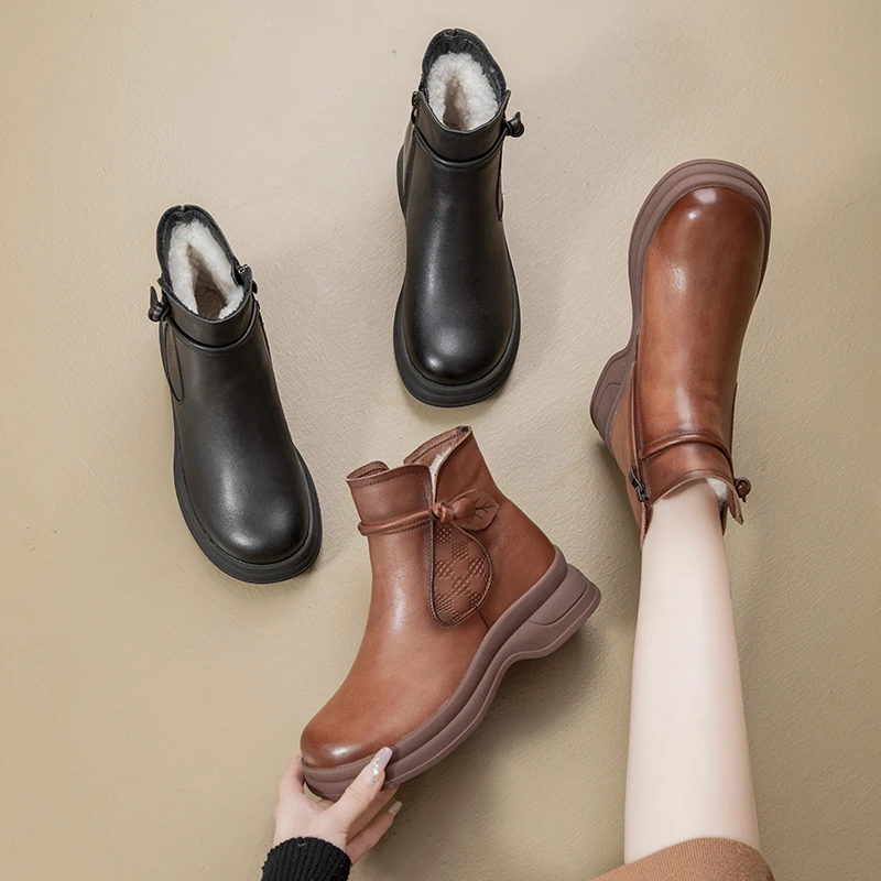 欧卡汇23881秋冬新款妈妈鞋防滑女靴休闲舒适保暖中老年圆头靴