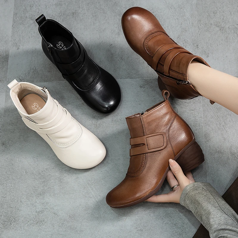 欧卡汇妈妈鞋舒适中老年休闲真皮软底复古妈妈鞋平底百搭加绒9178