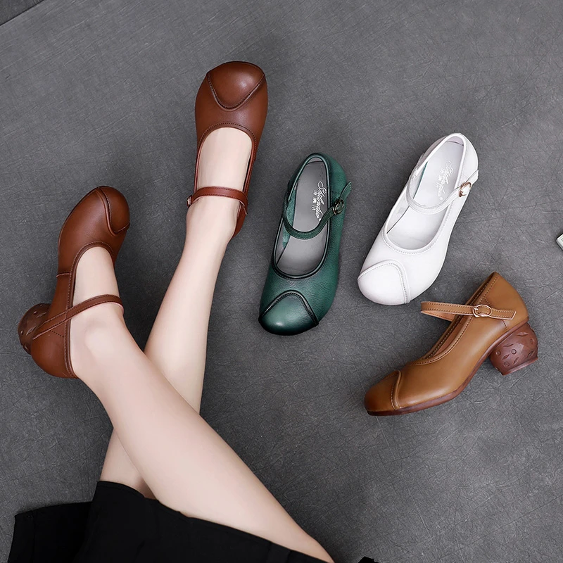 LL20322-1舒适轻便防滑耐磨软底单鞋复古气质百搭粗跟浅口女鞋