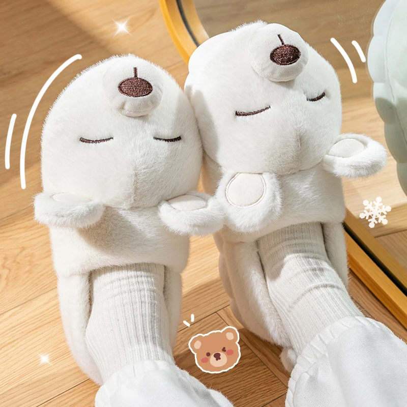 卡通毛绒包跟棉拖鞋女士冬季室内防滑保暖厚底情侣毛毛棉鞋可外穿