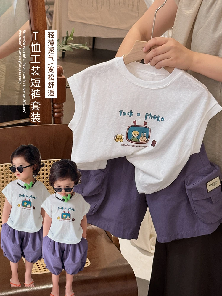 《皓芮》可可爱爱~韩版儿童字母LZ357电视机趣味印花短袖T男女童