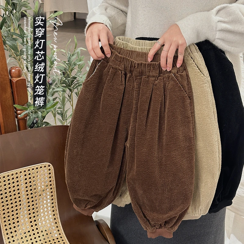 【反季清仓】气质灯芯绒儿童束脚裤KW85韩版男童女童松紧腰长裤