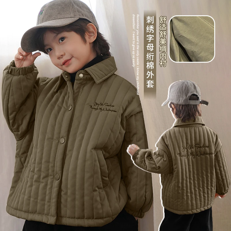 《璟亭》冬新款儿童绗棉翻领外套WX107冬装韩版万针刺绣翻领