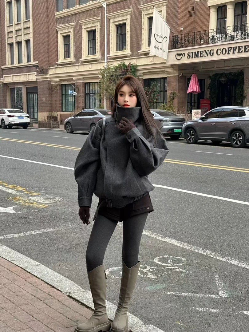 【十一家】加绒拉链夹克新款宽松百搭重工设计感夹克外套女W5041